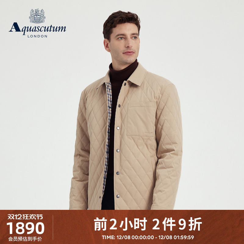 【雅格狮丹】男士菱形格绗线棉服