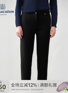 Aquascutum/雅格狮丹秋冬新品时尚女士黑色修身休闲裤Q5061EL011