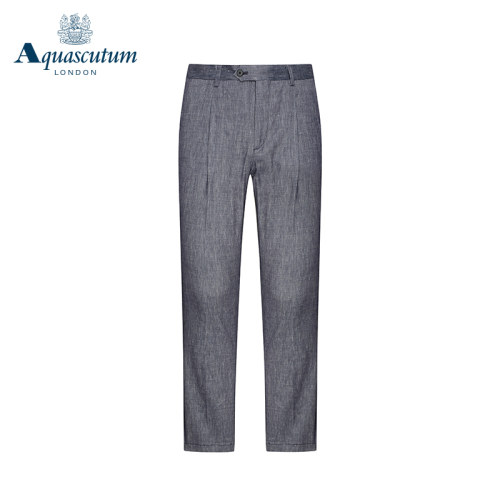 Aquascutum/雅格狮丹春夏男亚麻混纺休闲直筒长裤下装Q4161AM141