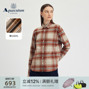 Aquascutum 女士休闲纯棉撞色格纹长袖 衬衫 气质 雅格狮丹秋冬新品
