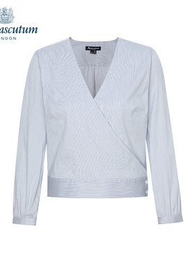 Aquascutum/雅格狮丹女士短款V领纯色简约长袖衬衫上衣Q3965EL071