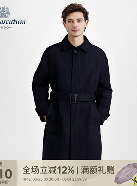 Aquascutum/雅格狮丹加厚保暖男式深蓝羊毛大衣外套Q46I6EM011