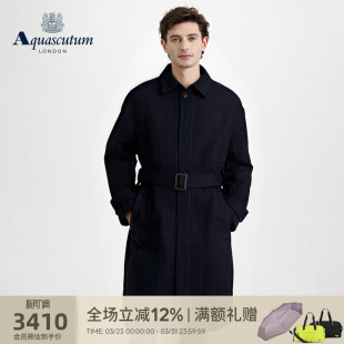 Aquascutum 深蓝羊毛大衣外套Q46I6EM011 雅格狮丹加厚保暖男式