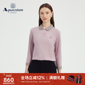 Aquascutum 气质 商务POLO衫 雅格狮丹秋冬新品 女纯棉格纹圆领长袖