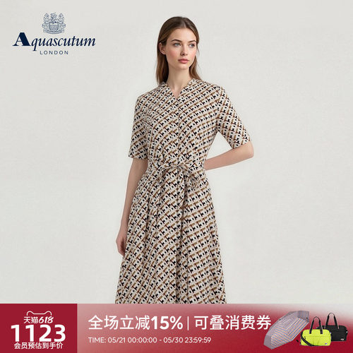 【雅格狮丹】女士格纹系带连衣裙