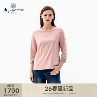 长袖 女士蕾丝圆领纯棉七分袖 T恤 雅格狮丹2026春夏新品 Aquascutum