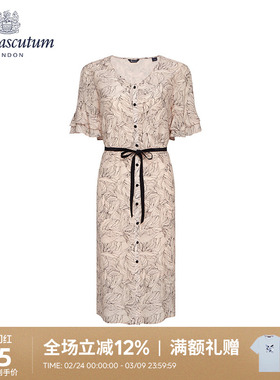 Aquascutum/雅格狮丹夏季女连衣裙V领短袖收腰a字显瘦Q4773EL041