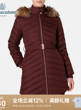 Aquascutum/雅格狮丹女士连帽加厚保暖鹅绒长款羽绒服Q3850EL141