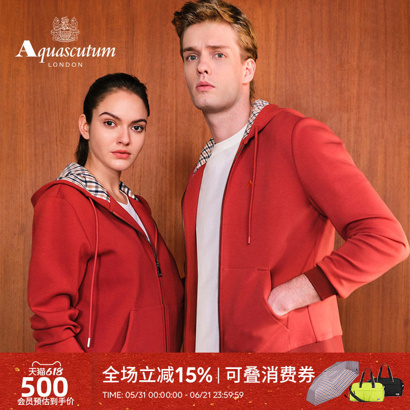 Aquascutum/雅格狮丹春夏新男女同款情侣长袖卫衣气质