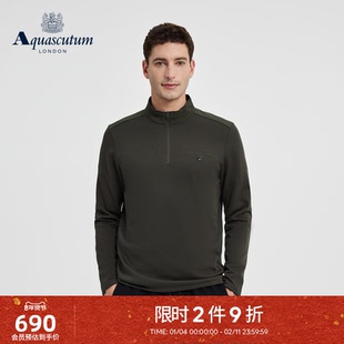 Aquascutum/雅格狮丹秋冬新品男士休闲通勤简约高领半拉链长袖T恤
