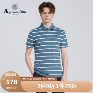 Aquascutum 雅格狮丹2025春夏新品 男商务休闲翻领短袖 条纹POLO衫