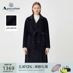 新品 女士双排扣绵羊毛毛呢外套大衣气质 雅格狮丹冬季 Aquascutum