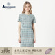 连衣裙气质 女通勤圆领格纹收腰短袖 Aquascutum 雅格狮丹春夏新品