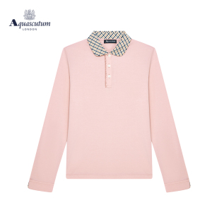 Aquascutum/雅格狮丹春夏新款女士格纹翻领长袖POLO恤Q49H8EL011