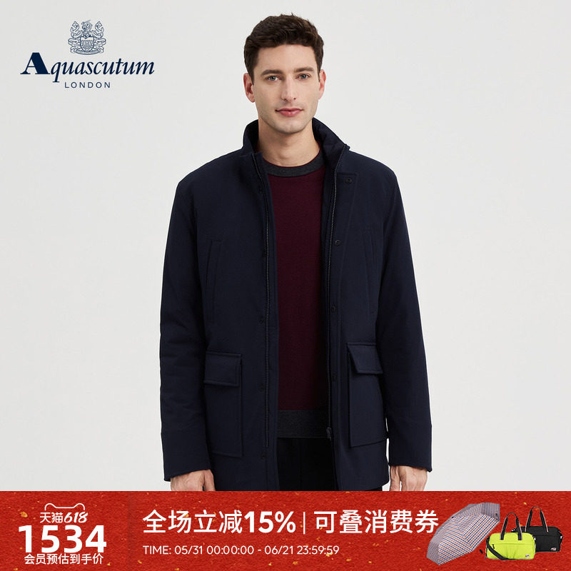 Aquascutum/雅格狮丹秋冬新品男士商务休闲长款棉服夹克外套通勤