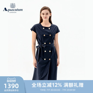 Aquascutum/雅格狮丹2026春夏新品女士优雅双排扣系带风衣连衣裙