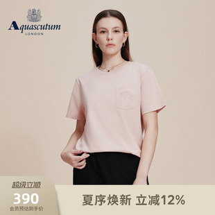 Aquascutum/雅格狮丹春夏新品女士透气混纺简约圆领短袖T恤气质