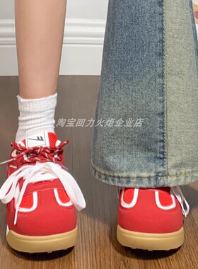 回力红色德训鞋女2025秋季新款透气休闲运动鞋厚底百搭增高阿甘鞋