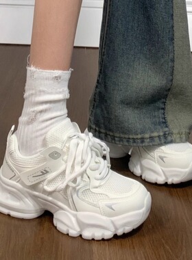 回力白色厚底老爹鞋女2025春季新款网面休闲百搭显瘦增高运动鞋女