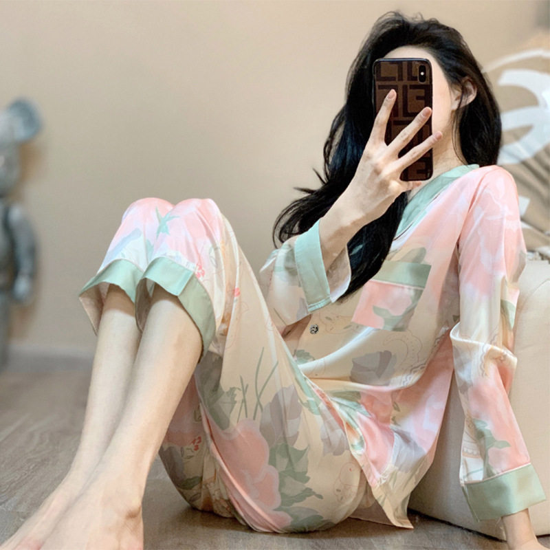 ins高级感冰丝睡衣女夏天短袖薄款网红轻奢高颜值外穿家居服套装