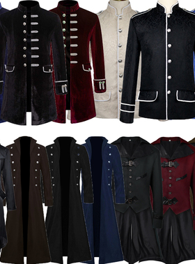 中世纪男款欧洲宫廷王子外套黑色复古朋克万圣节cos中长款燕尾服