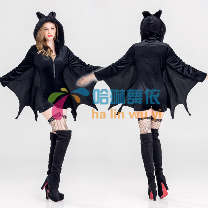 黑蝙蝠制服 连体裤蝙蝠装吸血鬼 动物COS圣诞节派对服装DS演出服