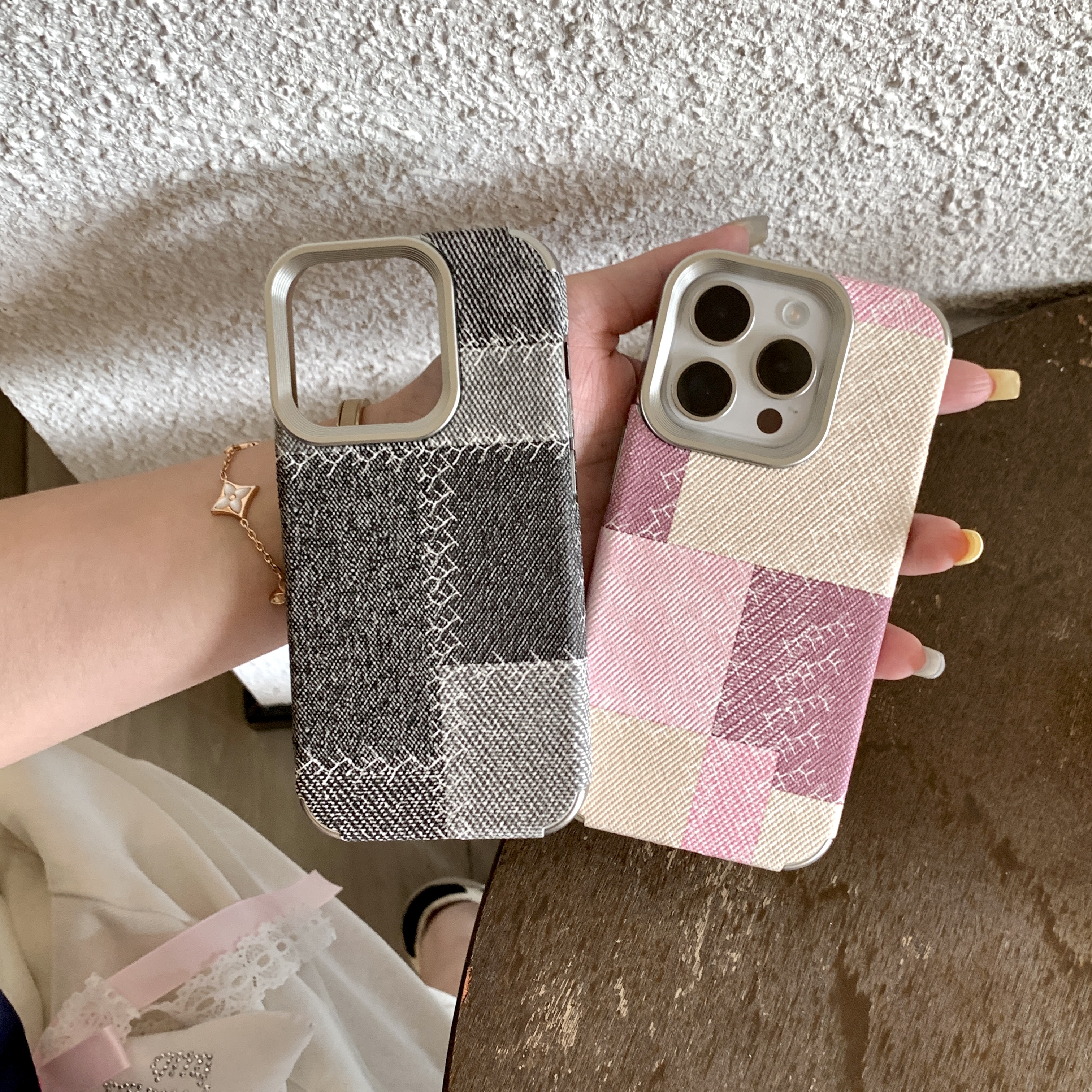 拼接牛仔纹苹果16手机壳