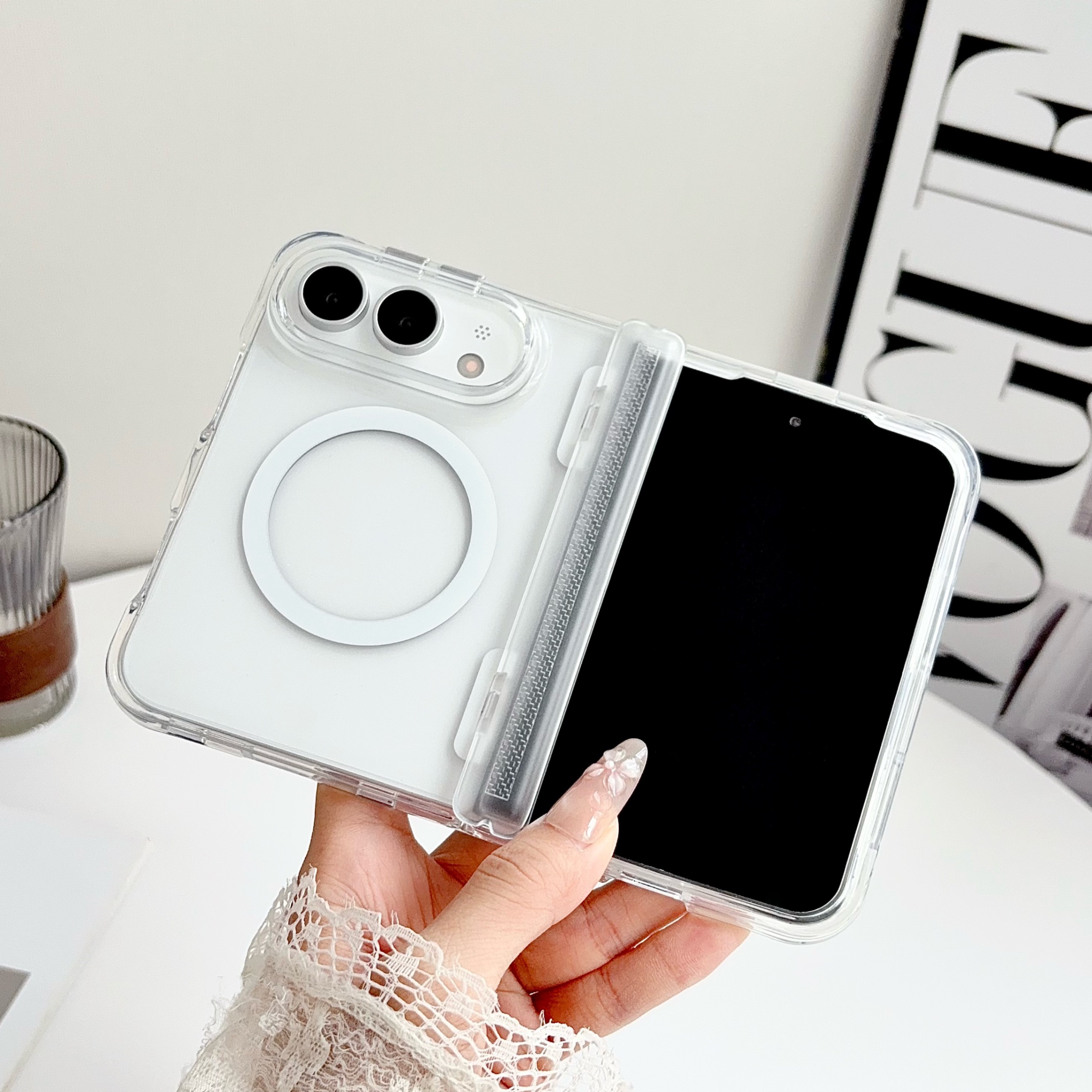 透明磁吸适用于iPhone 18 Fold粹晶中轴18Fold四角保护防摔高于摄像头屏幕防刮支持无线充电苹果18Fold轻薄