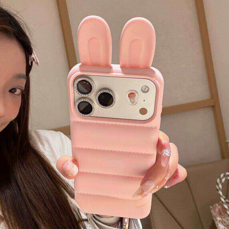 ins卡通创意立体猫耳适用苹果17promax壳iPhone16pro防摔15plus防指纹15大孔硅胶加厚防摔壳17/16猫耳套韩款