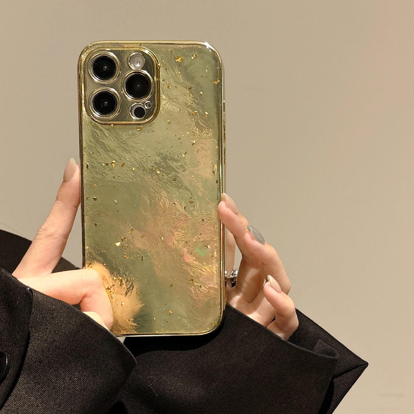 ins冰川纹电镀金箔适用苹果16promax手机壳iPhone15Pro新款14创意13小众12女11高级感镭射全包防摔保护