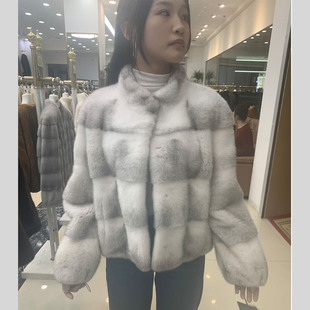 进口整貂皮草外套女短款立领横排显瘦十字貂皮大衣2026时尚美女款