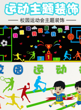 运动会黑板报装饰墙贴画中小学校园体育主题班级文化教室布置毛毡