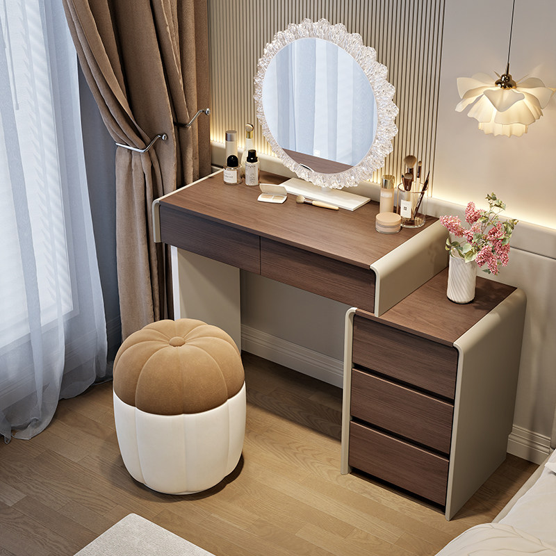 实木小户型梳妆台卧室现代简约2025新款中古风斗柜一体化妆桌小型