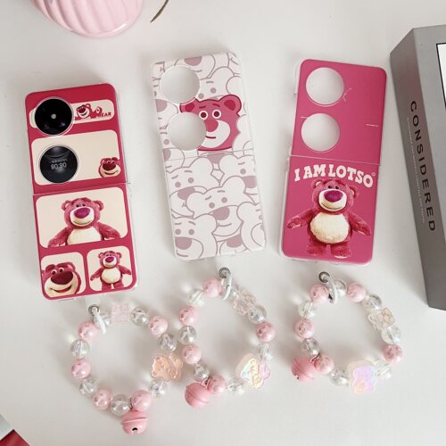满屏小熊手链适用华为pocket2手机壳pockets/p50pocket上下折叠屏oppofindn3flip/n2三星zflip5/4/3女保护套