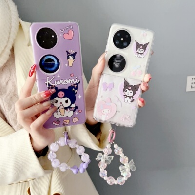 萌系紫底甜筒库洛米适用华为pocket2手机壳新款保护套PC硬壳p50pocket折叠款pockets防摔三星zflip3/4/5手链