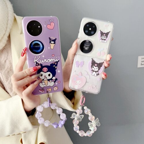 萌系紫底甜筒库洛米适用华为pocket2手机壳新款保护套PC硬壳p50pocket折叠款pockets防摔三星zflip3/4/5手链