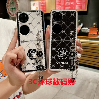 适用华为Pocket 2手机壳女新款紫色小香山茶花P50Pockets保护套三星zflip5/4代折叠屏oppoFindN3Flip/N2硬壳