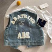 儿童马甲2025秋男童日系卡通牛仔背心宝宝小童坎肩中大童洋气外套