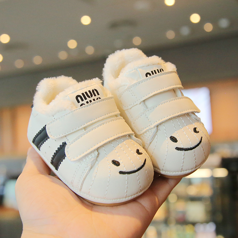 冬季加绒婴儿学步鞋0-1岁小月龄男女宝宝加绒可爱百搭防滑棉鞋