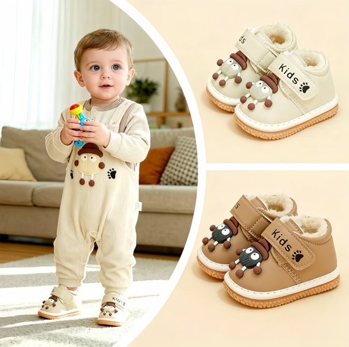 冬季婴儿棉鞋1-2岁男女宝宝叫叫学步鞋防滑婴幼儿加厚绒加厚棉鞋