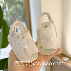 夏季0-1岁女宝宝学步鞋6-12个月公主鞋软底布鞋防滑婴儿防掉凉鞋