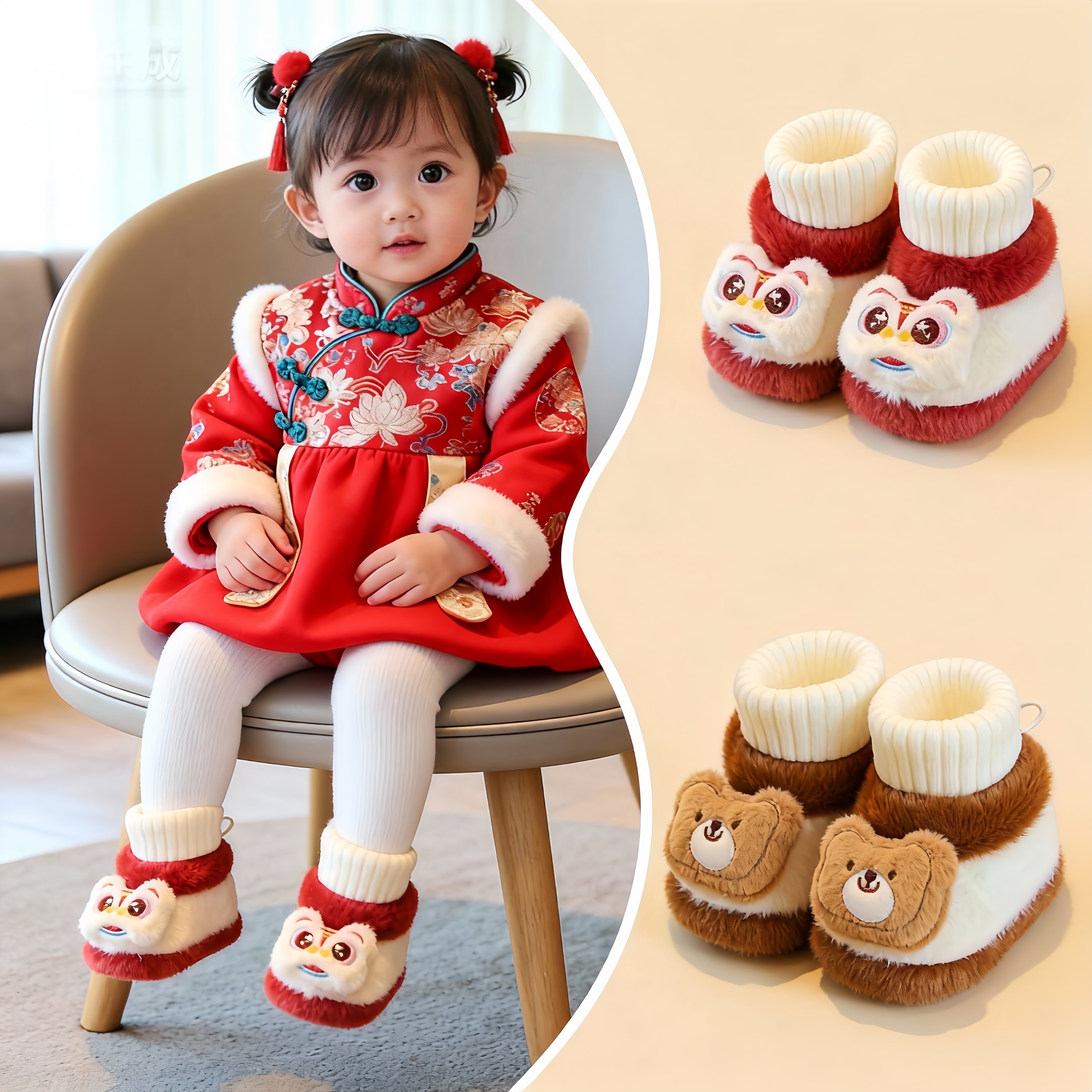 冬款保暖0-1岁婴儿鞋子6-12月宝宝过年喜庆红色虎头鞋不掉棉鞋袜,童鞋/婴儿鞋/亲子鞋,婴儿步前鞋/袜鞋,淘宝优惠券,粉丝福利购,淘宝优惠卷
