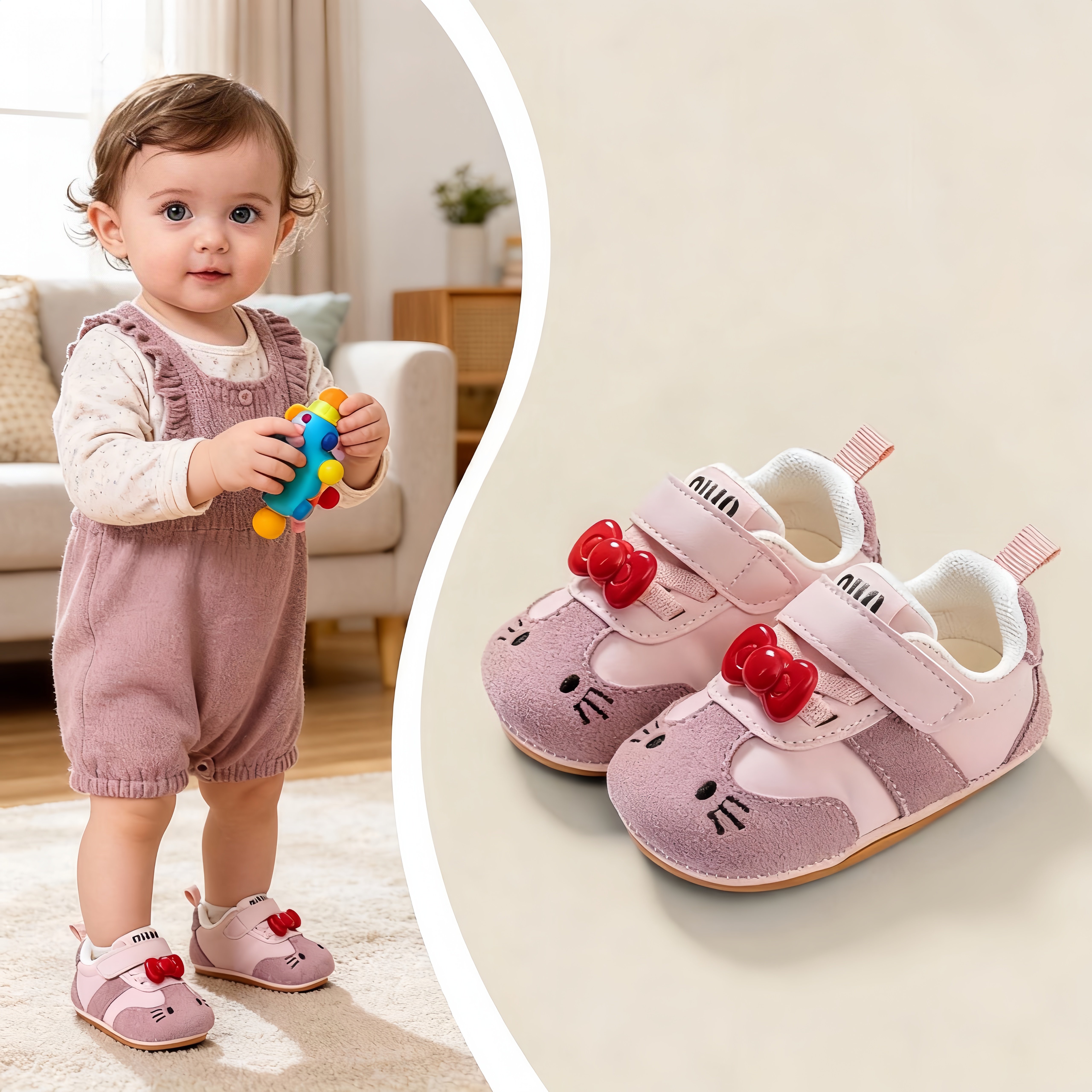 春季女宝宝学步鞋0-1岁婴幼儿卡通可爱猫咪软底百搭宝宝公主单鞋
