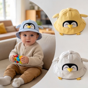 1岁小宝宝帽子春夏新款ins可爱企鹅盆帽婴幼儿遮阳防晒儿童渔夫帽