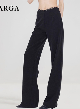 GARGA黑色蕾丝花边阔腿休闲裤女显瘦高级感垂感气质西装裤子长裤