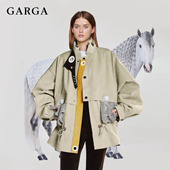 夹克冲锋衣 立领口袋宽松工装 刘亦菲同款 复古拼接风衣外套女中长款