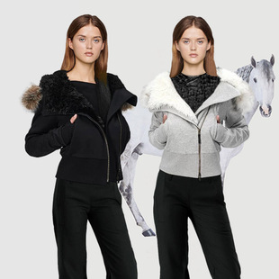 赵露思同款 棉服外套女秋冬加绒卫衣 黑色连帽毛领斜襟毛绒内胆短款