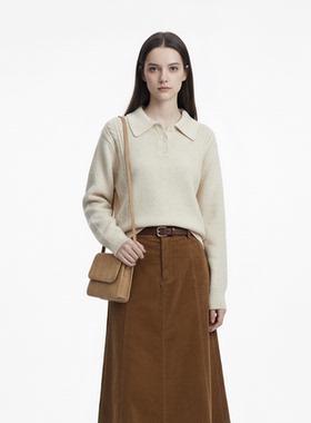 GARGA温柔慵懒风POLO领套头毛衣女宽松长袖翻领针织衫上衣春