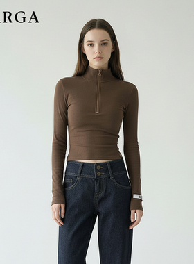 GARGA美式辣妹半拉链长袖t恤女修身气质显瘦超好看内搭打底衫上衣