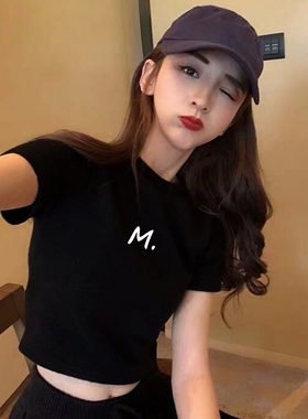 短款上衣女夏高腰黑色t恤短袖2023年新款紧身棉质半袖露脐装ins潮
